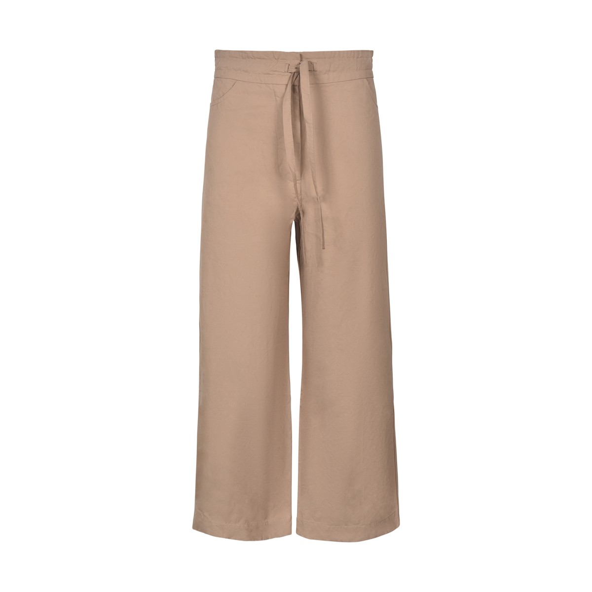 Beige Cotton Drawstring-waist Pants
