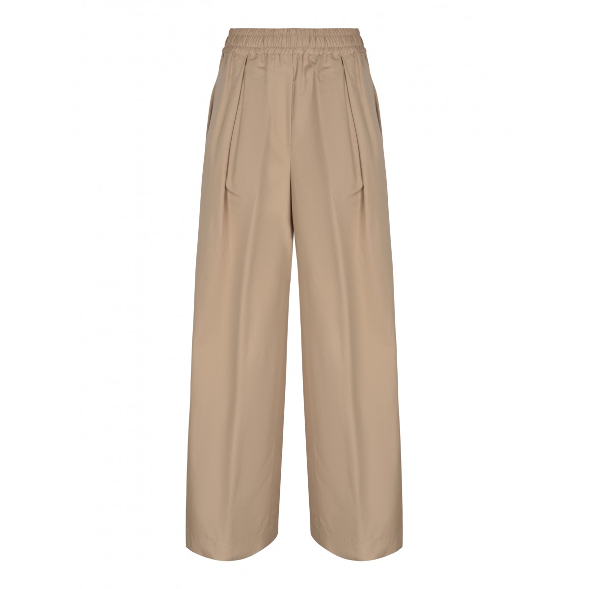 Beige Cotton wide-leg flared trousers