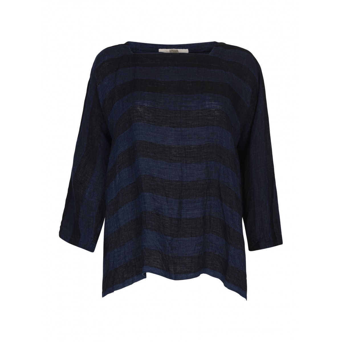 Black and Blue Linen Striped Top