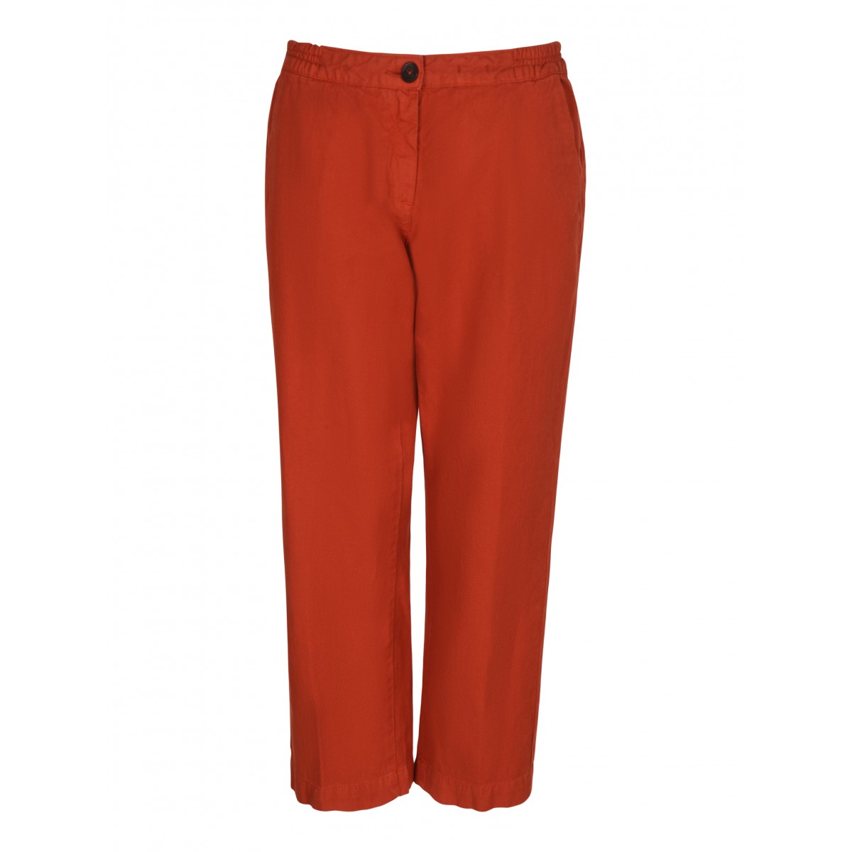 Red cotton and Linen Cropped Pants