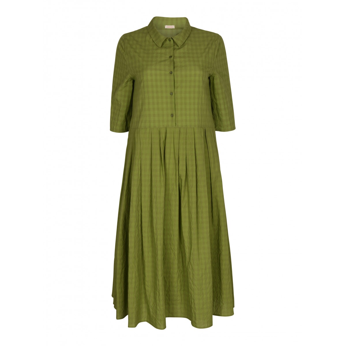 Green Wool Checkered Shirt Dress