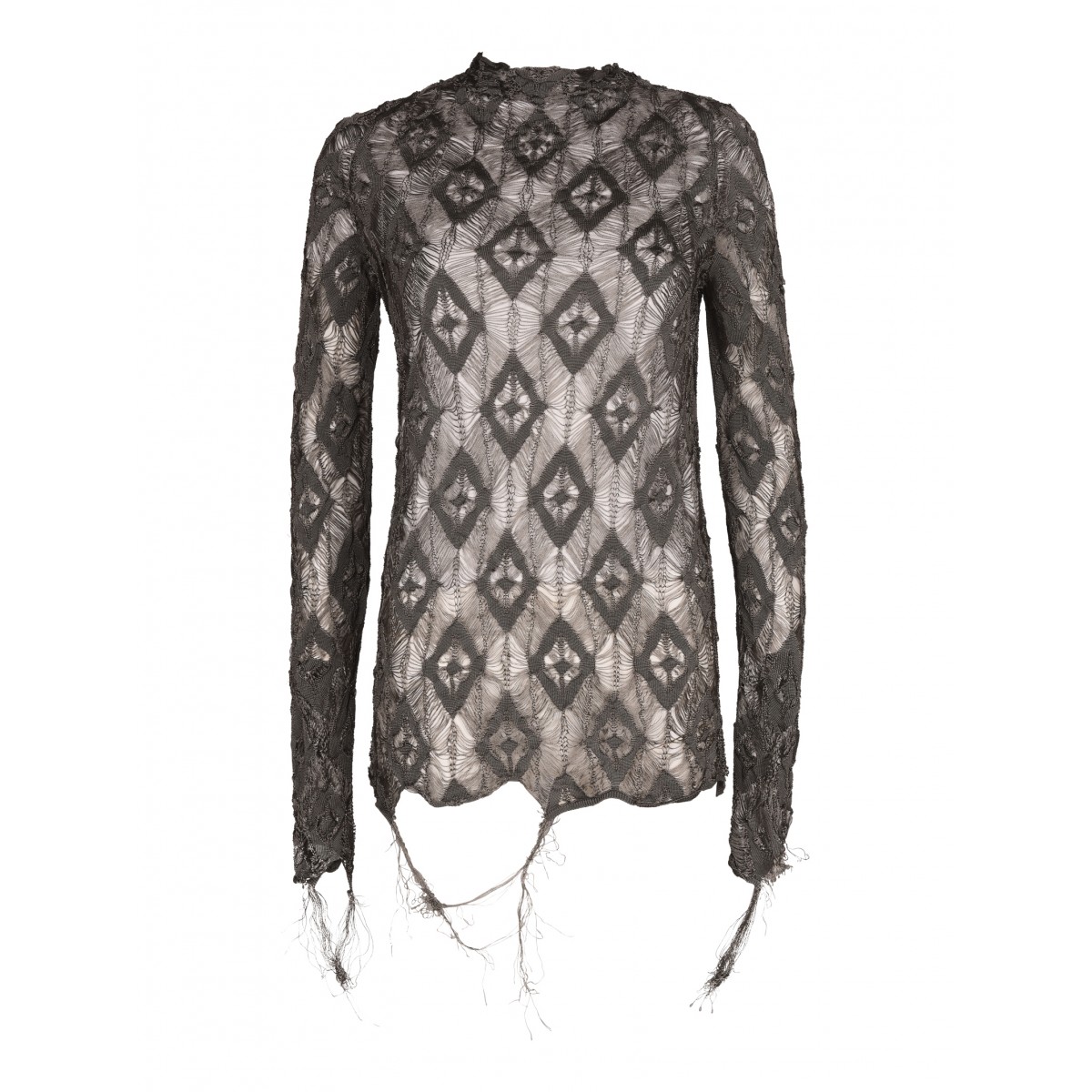 Gray Gauge Lace Long-sleeved Sweater
