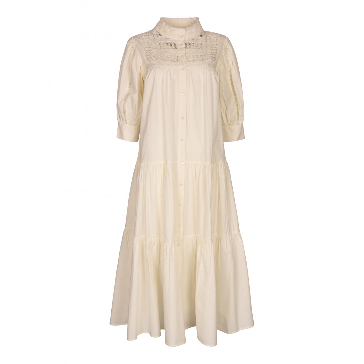 Cream Lace Trimmed Cotton Dress