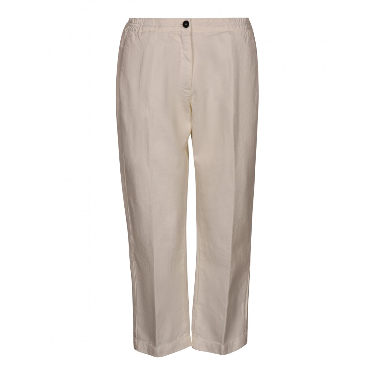 Ivory Cotton and Linen Cropped Pants