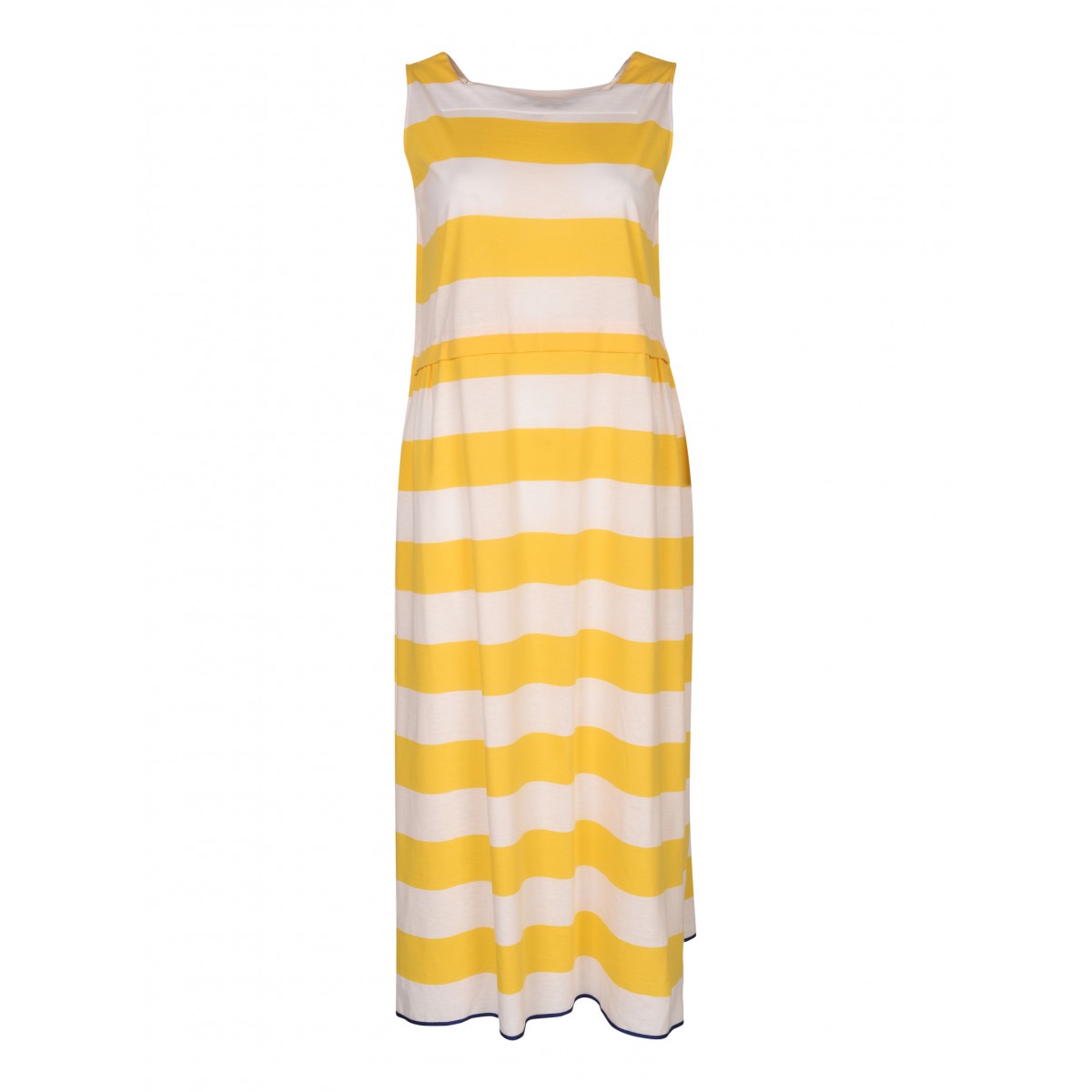 White and Yellow Striped Midi Dress