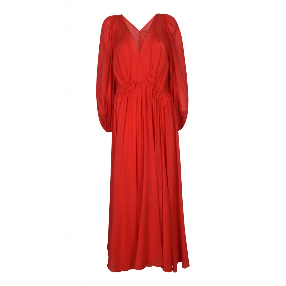Red long dress in cotton and silk voile