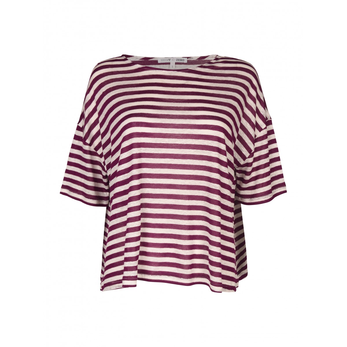 Burgundy and White striped linen T-Shirt