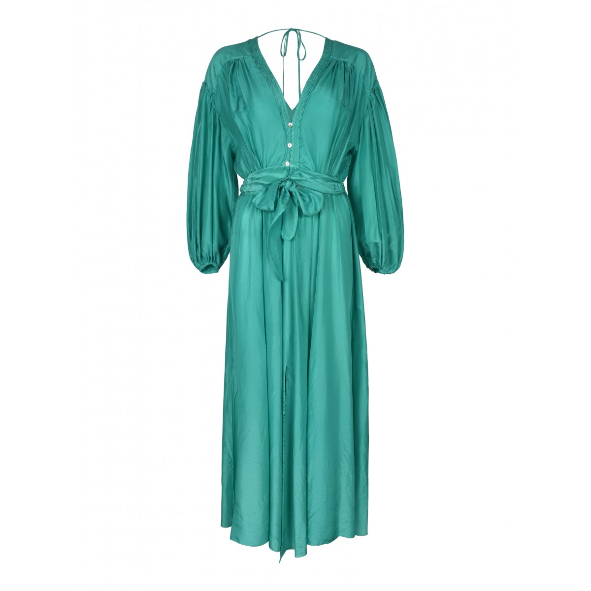 Blue long dress in cotton and silk voile