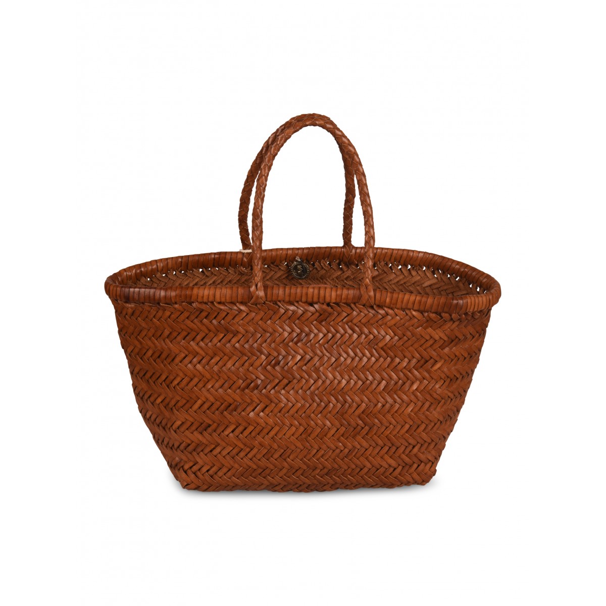 British Tan Handwoven Basket Tote Bag