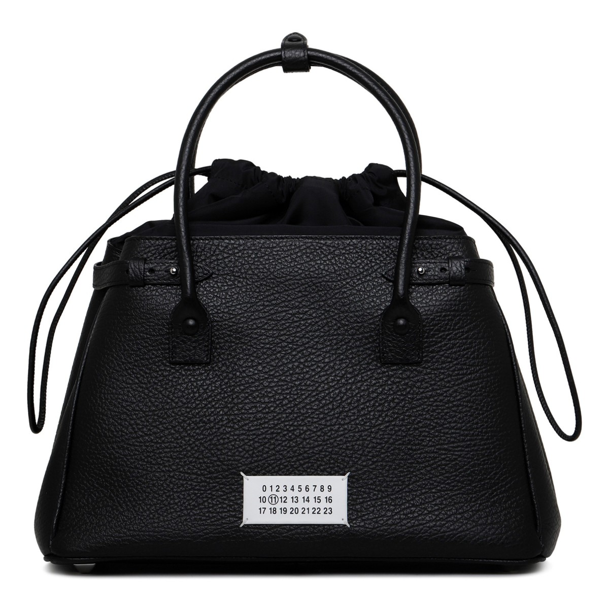 Black Leather 5AC drawstring bag